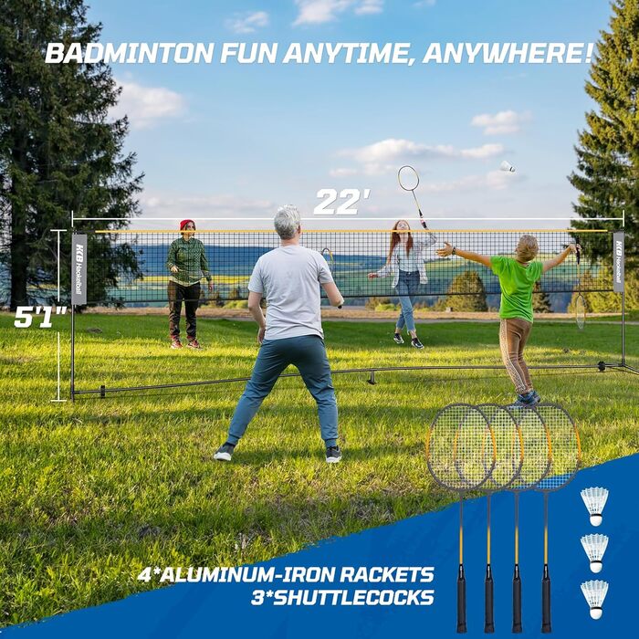 Набір для бадмінтону, піклболу та волейболу Haokelball 6.6м з регульованою висотою, ракетки, м'ячі, насос, сумка