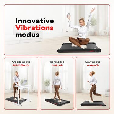 Ходувальний килимок Schwingungen з додатком, бігова доріжка для дому 6 км/год, ходувальний килимок для офісу та дистанційне керування для дому та офісу, чорний/червоний