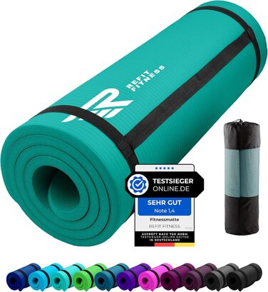 REFIT FITNESS Професійний килимок для йоги та фітнесу 190x60 см, NBR, нековзний, 10-15 мм, з ременем і сумкою, для пілатесу, спорту, гімнастики