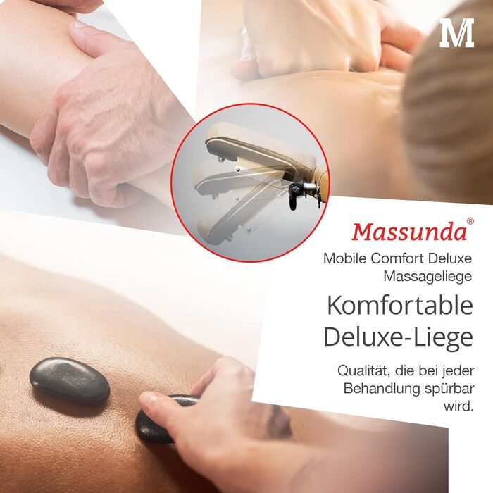 Масажний стіл MASSUNDA Mobile Comfort Deluxe, складаний, регульований по висоті, екстра широкий, з натурального дерева, з ергономічним підголівником, підлокітниками, подушкою, чохлом, кремовий