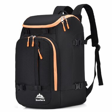 Чохол для лиж чорного кольору, терморюкзак, 50 л, водонепроникний. Підходить для сноуборду, лижного спорядження, шолому, маски, рукавичок, аксесуарів. Для підлітків та чоловіків. Оранжево-чорний колір.