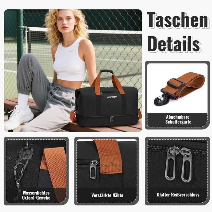 Спортивна сумка-рюкзак для чоловіків та жінок з відділенням для взуття та мокрих речей, велика місткість, легка, водонепроникна, чорна