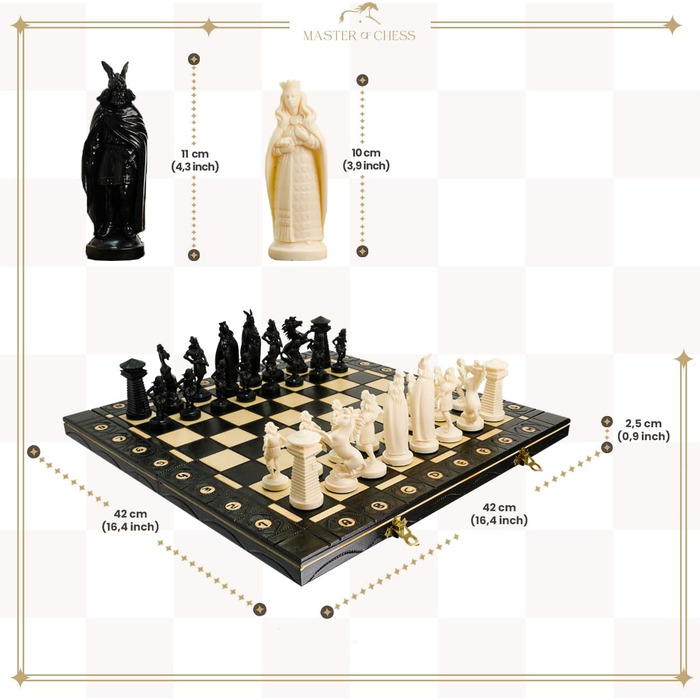 Шахи Master of Chess Black & White Edition, дерев'яна дошка, пластикові фігури, для 2 гравців (Вікінги)