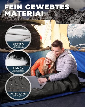 Сплячий мішок KingCamp для двох осіб, зимовий, чорний, для кемпінгу та відпочинку на природі