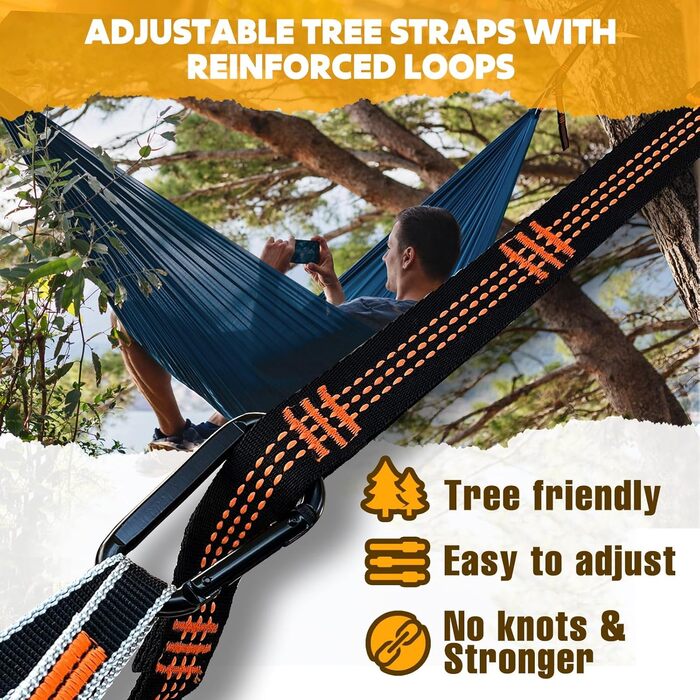 Гамак для кемпінгу NATUREFUN Ultraleicht | 300 кг, 275x140 см, дихаючий, швидковисихаючий, для відпочинку вдома та на природі