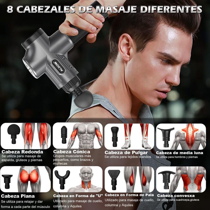 Електричний масажер для м'язів з 8 насадок та 30 рівнями швидкості - глибокий масаж