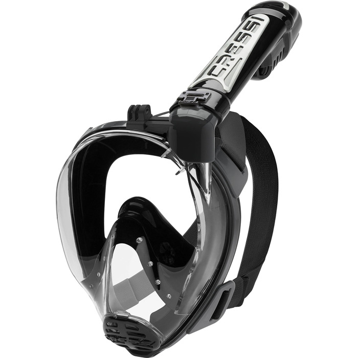Маска для снорклінгу Cressi Duke Action S/M чорна - Повнолицева, з трубкою, природне дихання, широке поле зору, кріплення для екшн-камери