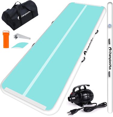 Гімнастичний надувний мат Track 5м з електричним насосом, для йоги, кемпінгу, фітнесу та спорту, двостороння м'ятно-зелена 300x100x10см