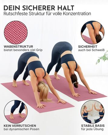 Килимок для йоги Neolymp протиковзкий та захищає суглоби – 183x61 см – PVC – для йоги, пілатесу – з E-Book та відео-управами (Рожевий)