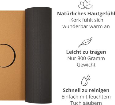 Преміум йогамат з корку (4 мм) - нековзна фітнес-мат з розміткою - мат для пілатесу + сумка для йоги Eclipse