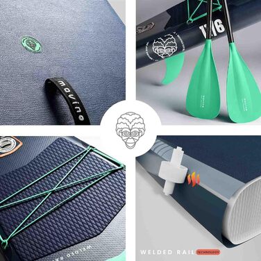 Надувний SUP Борд Movino Stand Up Paddle Board 350 см - 2в1 SUP/Каяк, до 165 кг, комплект з аксесуарами, Adria 11’6', зварний рейлінг, 15 PSI, Marineblau-Mint