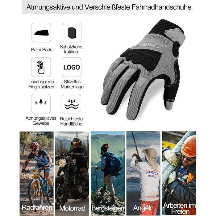 Рукавички INBIKE MTB для мотокросу та гірського велосипеда з захистом пальців TPR та SCR-подушечкою, сірі, розмір M