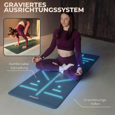 Преміум набір для йоги STAASH: килимок з PU та натурального каучуку (4,5 мм), рушник, ремінь та колінна подушка, протиковзкий, подовжений, колір Tiefsee Blau