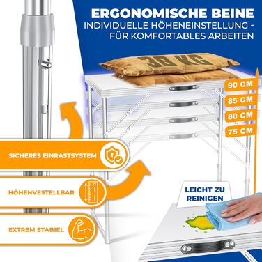 KESSER® Багатофункціональний стіл Profi 3-частини 100x60 см, білий - розкладний стіл для дому, ярмарку, кемпінгу, з навантаженням до 90 кг