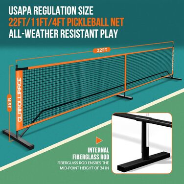 Набір для гри в піклбол 3-в-1 портативний, з сіткою 6.7м x 3м x 1.2м, для внутрішнього та зовнішнього використання (Vitality, помаранчевий)