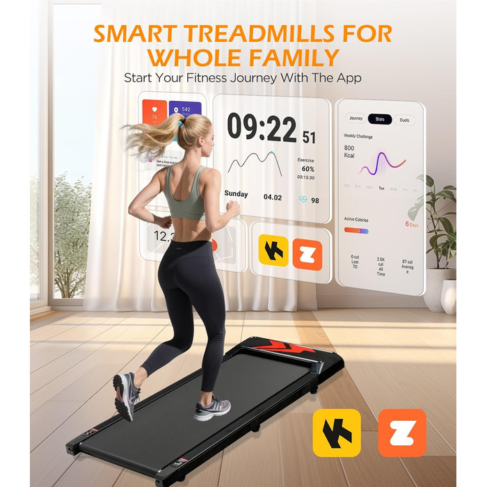 Cozary Walking Pad - біговий килимок для дому з нахилом, робочий стіл, 2-6 км/год, для офісу, з пультом та керуванням через додатки, двигун 2.5HP, LED-дисплей, вантажопідйомність 120 кг