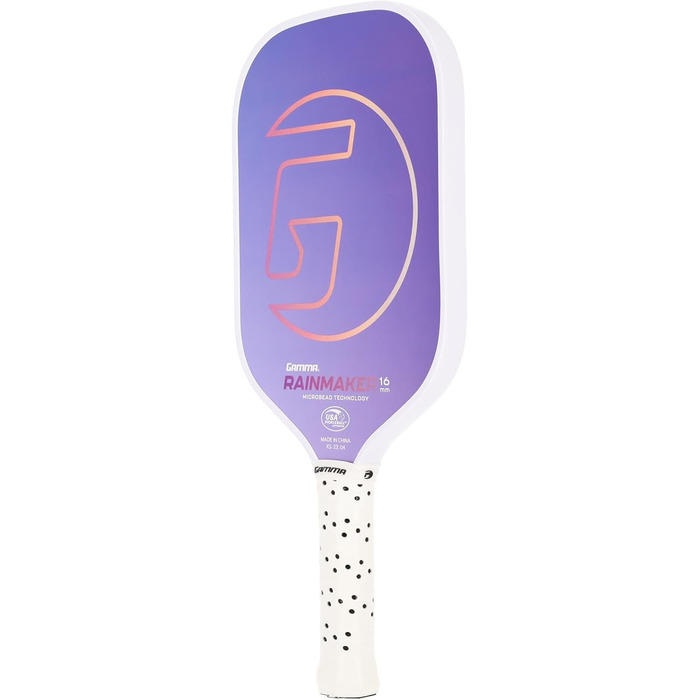 Gamma Rainmaker Пікбол – ракетка для пікболу, легка, велика зона удару, карбонове покриття з мікроперлин для більшого оберту та контролю, регульована вага, 16 мм, 6 кольорів (фіолетовий)