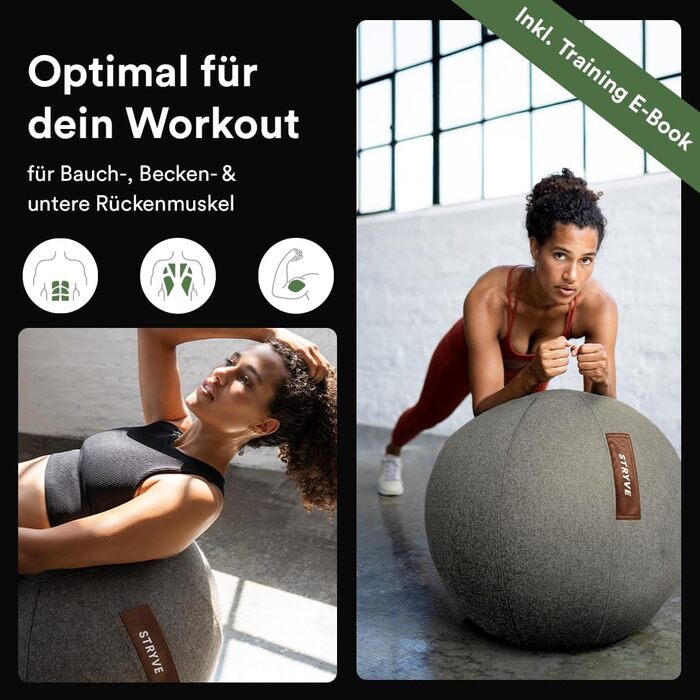 Сидячий м'яч STRYVE Active Ball з вовняного фетру, інноваційний фітбол з чохлом з фетру, альтернатива офісному кріслу, з насосом