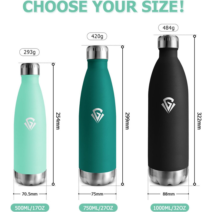 Термос-пляшка 750 мл, термокана з подвійними стінками, для газованої води, без BPA, витокозахисна, ізольована фляка з нержавіючої сталі для університету, роботи, подорожей, спорту, активного відпочинку, хлопчиків та дівчаток, темно-зелена