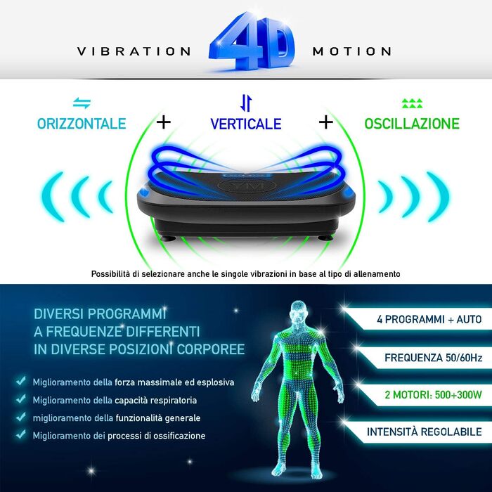 Вібраційна платформа YM 4D з регулюванням інтенсивності, сенсорним дисплеєм, еластичними фітнес-стрічками, двома моторами 500Вт+300Вт, програмами та авторежимом, дистанційне керування