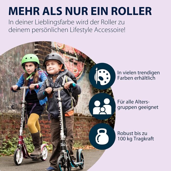 Самокат HUDORA BigWheel 205 алюмінієвий, складаний, міський, для дітей та дорослих, до 100 кг, з підніжкою