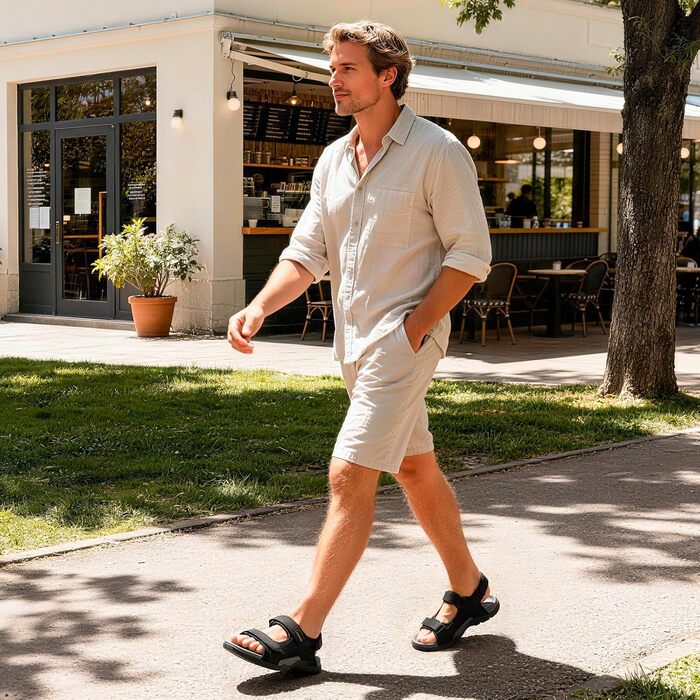 Чоловічі сандалі FitVille Wide для трекінгу та активного відпочинку, шкіра, чорні, 47 EU, з липучкою для широкої ноги