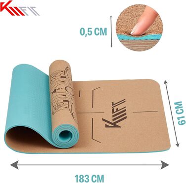 Йога-мат KM-Fit TPE з ременем, нековзкий, м'який, для фітнесу, пілатесу, гімнастики, з чохлом, йога-ременем та масажним м'ячем