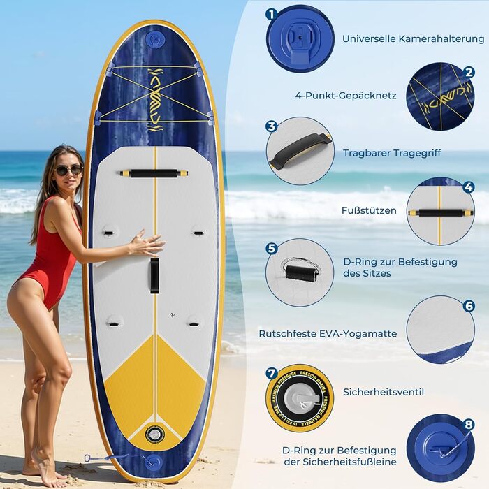 Надувний SUP борд Devoko 320x80x15 см з аксесуарами: для серфінгу, риболовлі, йоги та каякінгу (Marineblau)