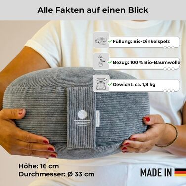 Йога подушка Inner Peace Round Cord 33x16 см XL | Подушка для медитації | Bio-Baumwolle & Bio-Dinkelfüllung | Йога подушка для сидіння | Зроблено в Німеччині (Антрацит)