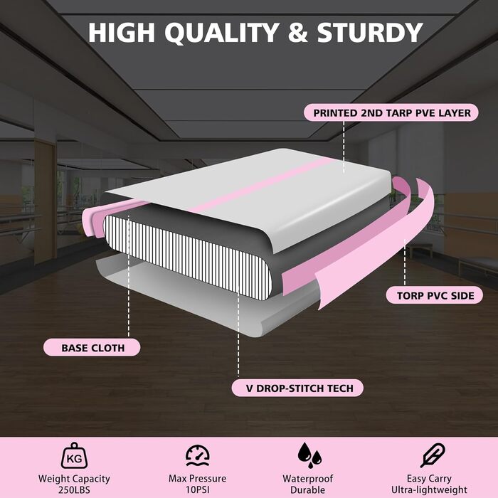 Надувний килимок для гімнастики BPB з електричним насосом. 10 футів. Килимок для акробатики, тренувань, гімнастики, йоги, пілатесу, бойових мистецтв та відпочинку на пляжі. Розмір: 300x100x10 см