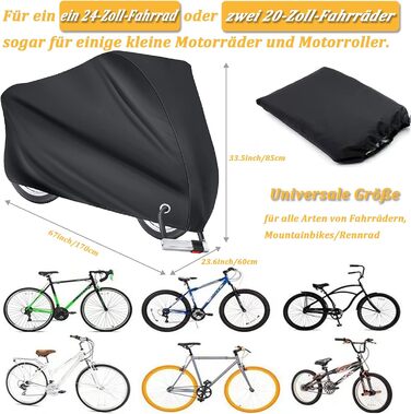 Водонепроникний чохол для велосипеда на 2 велосипеди, 210D Oxford, 170x60x85cm, чорний