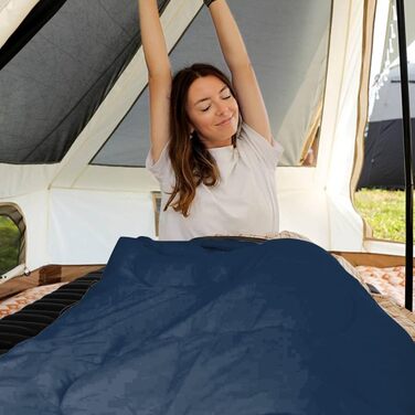 Сплячий мішок KingCamp для дорослих, для холодної погоди, великий XL для високих та повних, фланелевий, з компресійним мішком, водонепроникний, для кемпінгу (190,5 x 83,8 см, морський блакитний, права блискавка)