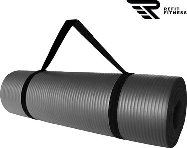 REFIT FITNESS Гімнастичний килимок 190x60 см, NBR, антиковзкий, для йоги, пілатесу, спорту, 10-15 мм, з ременем і чохлом