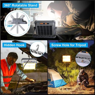 Сонячний прожектор ERAY 150W LED з акумулятором 7800mAh, 336 LED, 4 режими, 2 способи зарядки, портативний кемпінговий ліхтар та робоче освітлення для кемпінгу, гаража, надзвичайних ситуацій на відкритому повітрі, сірий