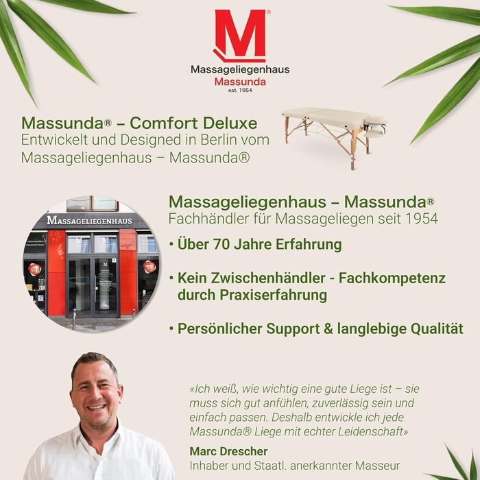 Масажне ліжко MASSUNDA Deluxe – мобільне, складне, регульоване по висоті. Широке ліжко з масиву дерева, з підголівником, підлокітниками, подушкою (Чорний)