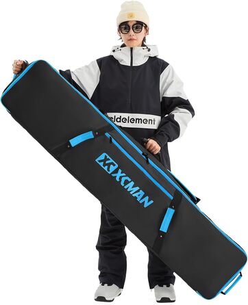 Чохол для сноуборду XCMAN для подорожей літаком – повністю м'який, водонепроникний, для сноуборду та черевиків, чорний, 165 см