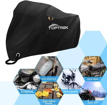 Водонепроникна мотоциклетна накидка Toptrek XXXL 210D Oxford, чорна (265 x 105 x 133 см)