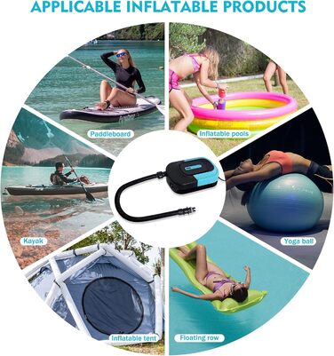 Електричний насос FunWater для SUP, надувних човнів, басейнів та наметів. 20 PSI, 12V DC, 6 насадок, блакитний