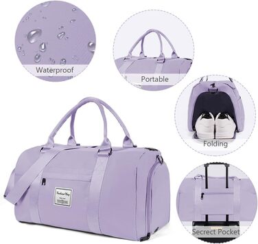 Спортивна сумка Flintronic: дорожня сумка, валіза-мішок з відділенням для взуття та мокрих речей, водонепроникна, для подорожей та спорту, чорна (#4 світло-фіолетовий)