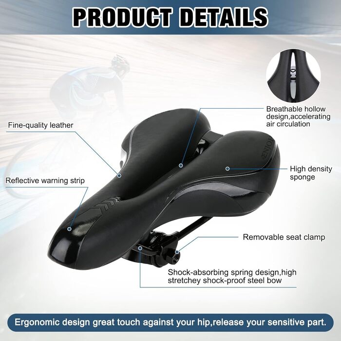 Велосипедний сідло ENJOHOS: водонепроникний, PU, для MTB, Trekking, Tour, шосе, чорний