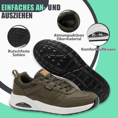 Sneaker TARELO для чоловіків: кросівки з повітряною подушкою, зручні спортивні кросівки для відпочинку, дихаючі, легкі, для тенісу, зелені, 44 EU