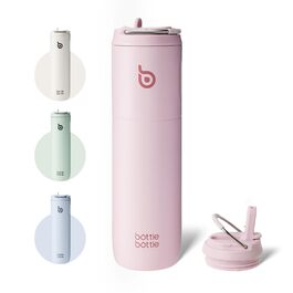 Пляшка для води BOTTLE BOTTLE з нержавіючої сталі 750 мл рожева з соломинкою, кришкою та ручкою – герметична, без BPA, двостінна – для спорту, подорожей та фітнесу