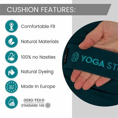 Медитаційна подушка-пуф Yoga Studio, європейський біо напівмісяць Zafu 42x13x18 см, бавовняний чохол, наповнювач - лушпиння гречки, бірюзова, для йоги та медитації