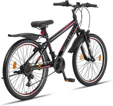 Гірський велосипед Chillaxx Bike Escape 24/26 дюймів, 21 швидкість, для дівчат, хлопців, чоловіків і жінок, чорний-червоний, V-гальма, преміум-якість