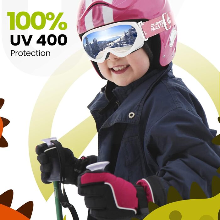 Дитяча лижна маска OutdoorMaster, сумісна з шоломом, для хлопчиків і дівчаток, 100% UV-захист, VLT 10%, біла оправа, сіра лінза