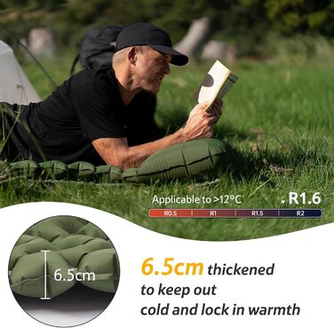 Килимок для кемпінгу Naturehike, Ultraleichte, з інтегрованим насосом, для велосипедних походів, армійний зелений, двомісний