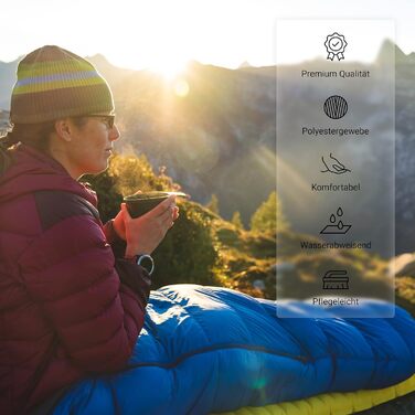 Сплячий мішок MSPORTS Premium Outdoor з ременем для перенесення. Вибір: весна/літо (200GSM) або осінь/зима (300GSM). Ідеально для кемпінгу, подорожей, фестивалів. Теплий спальний мішок-кокон кольору оливковий (королівський синій).