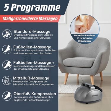 Масажер для ніг Fitleap з 9 рівнями інтенсивності, 5 програмами, 3 режимами вібрації та компресією, дистанційним керуванням, функцією нагріву до 40°C, для розміру взуття до 44, знімними вкладками