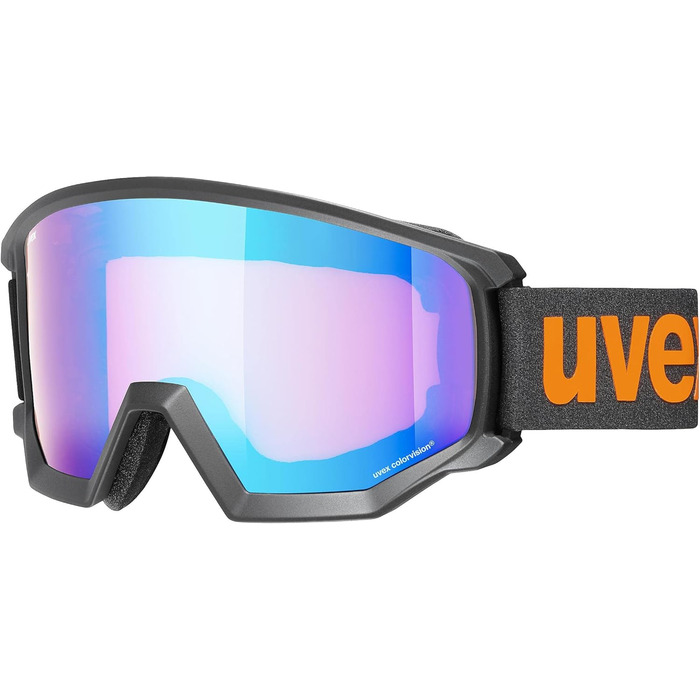 Гірськолижна маска uvex athletic CV для жінок і чоловіків, лінзи категорії 2, антифог, універсальний розмір, чорний матовий/синьо-оранжевий