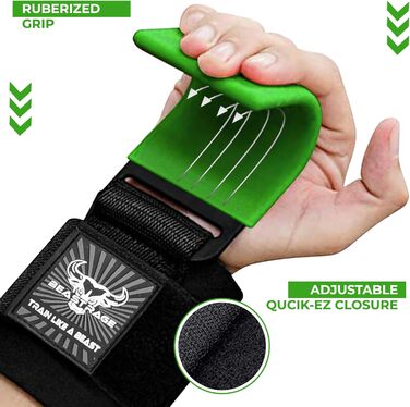 Набори для важкої атлетики BEAST RAGE: вантажні гачки, ремені для зап'ястя, неопренові, з гумовим покриттям, фітнес-бандажі, протиковзкі, для підйому штанги, тренувань, фітнес-клубу, чоловічі та жіночі (зелені)